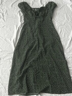Black Polka Dot Midi Dress with Ruffled Neckline